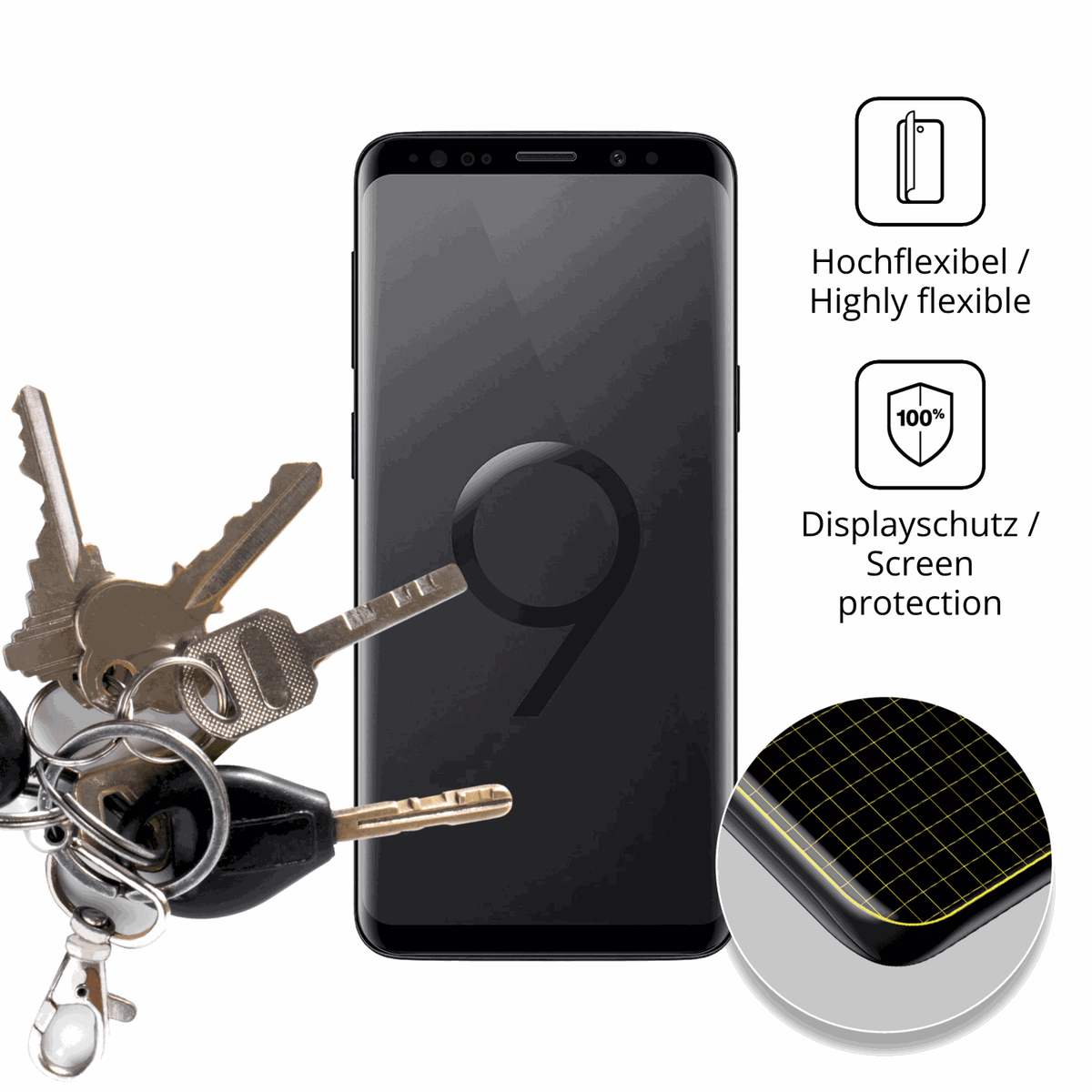 dipos Displayschutz für Samsung Galaxy S9, transparente Oberfläche, geringe Dicke und perfekte Passform