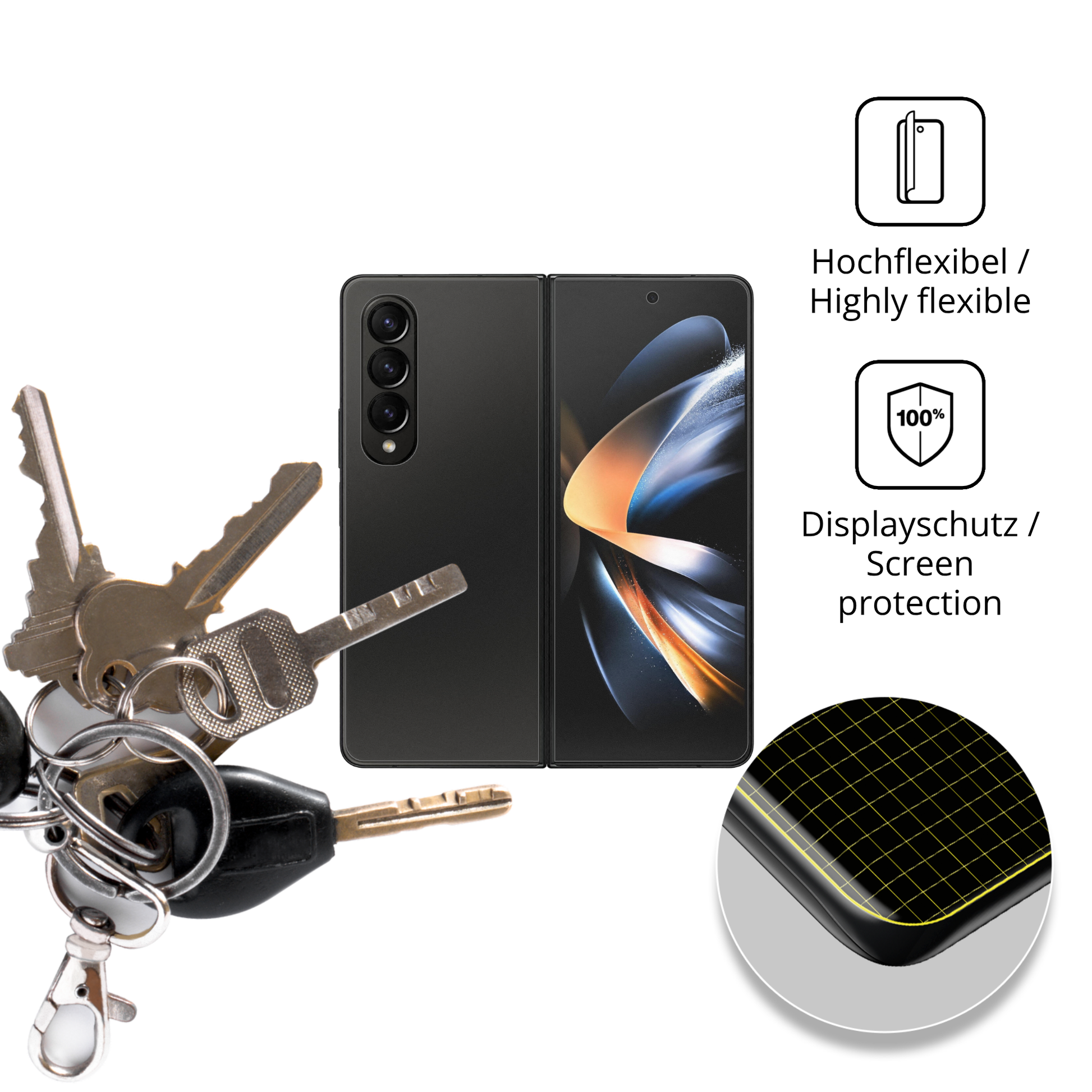 dipos Displayschutz f�r Samsung Galaxy Z Fold 4 Aussenseite, transparente Oberfl�che, perfekte Passform auch f�r die Rundungen