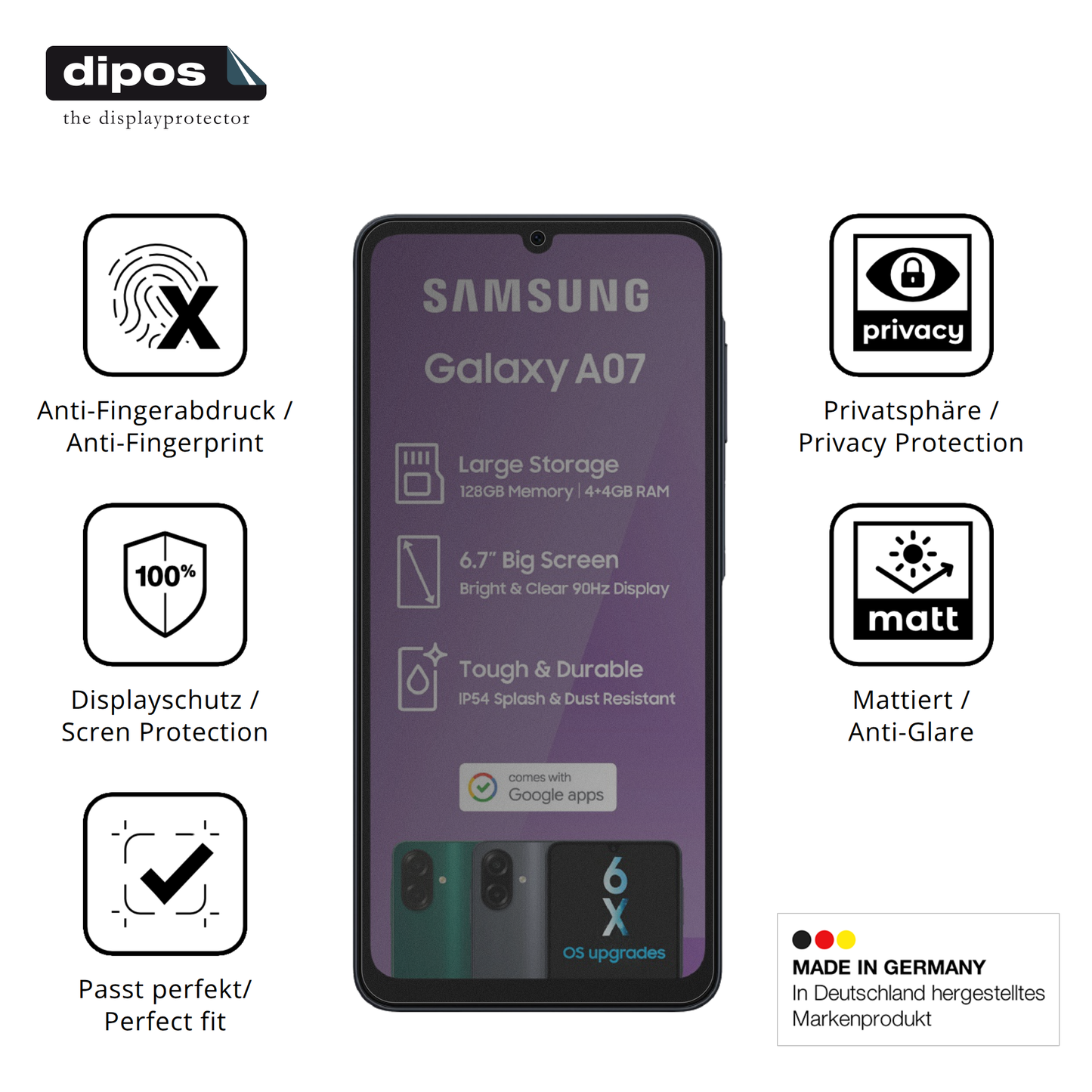 Blickschutzfolie für Samsung Galaxy A07 matt Schutzfolie Privacy