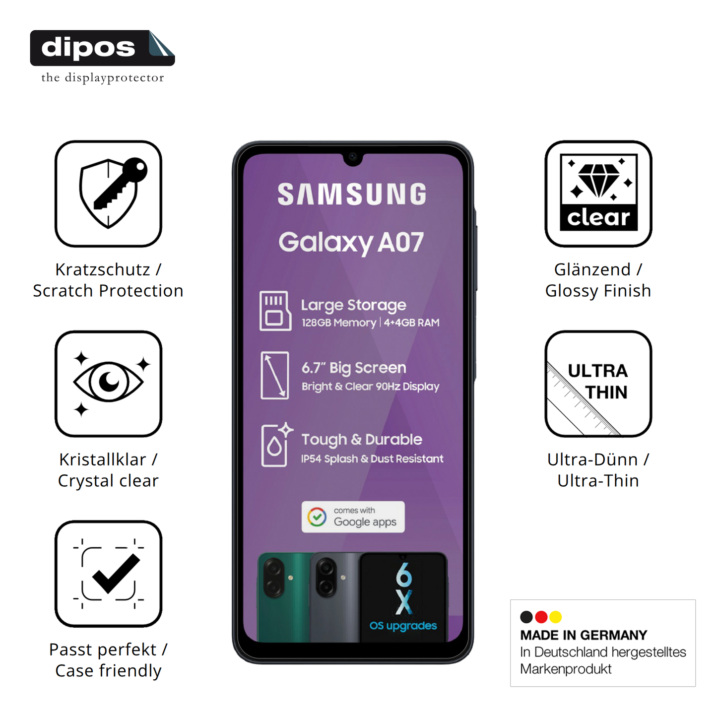 4x Schutzfolie klar für Samsung Galaxy A07 Display-Schutzfolie