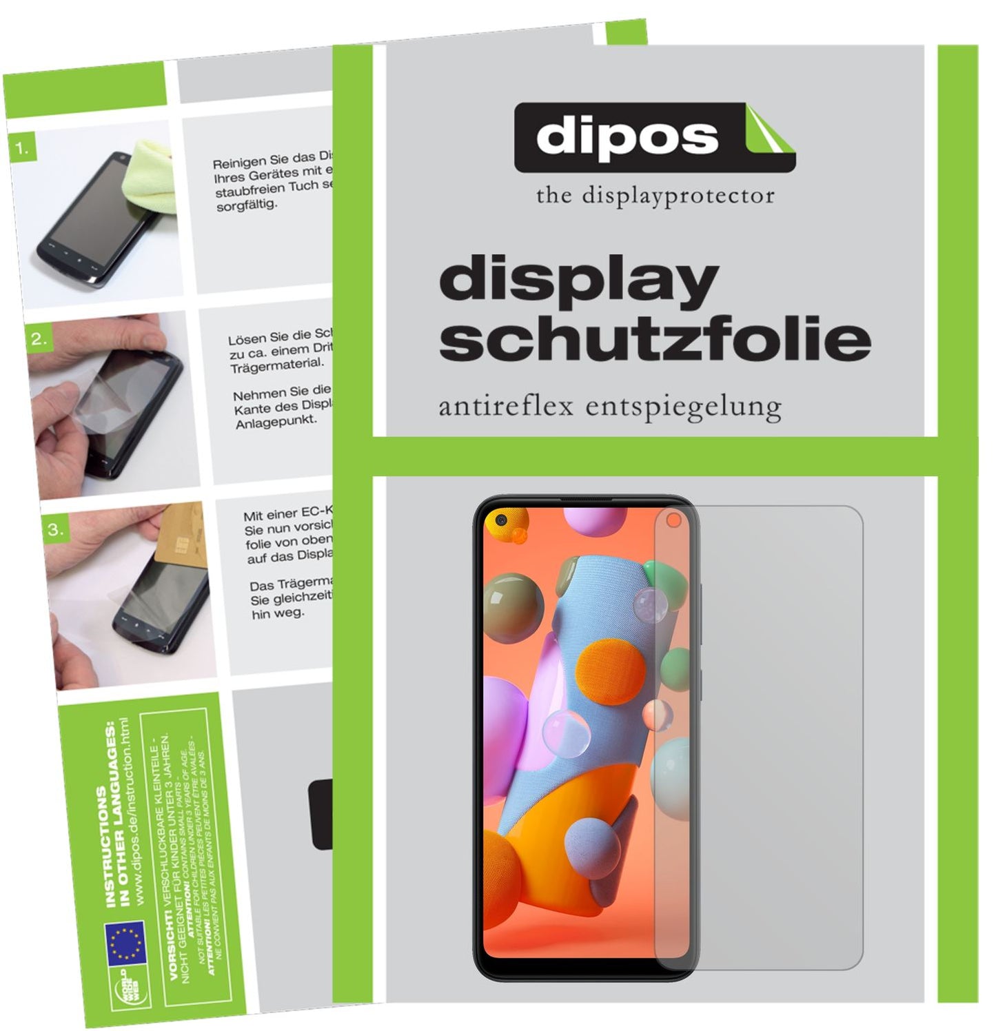 Matte Displayschutzfolie von dipos passend für Samsung Galaxy A11, präziser Zuschnitt und blasenfrei montiert