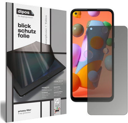 Blickschutzfolie von dipos passend für Samsung Galaxy A11, präziser Zuschnitt und blasenfrei montiert