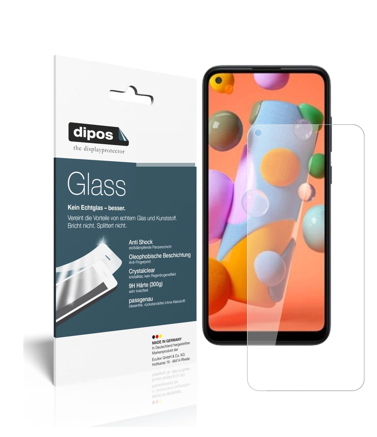 Klare Displayschutzfolie von dipos passend für Samsung Galaxy A12, 9H kratzfest und blasenfrei montiert