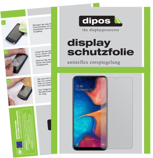 Matte Displayschutzfolie von dipos passend für Samsung Galaxy A20, präziser Zuschnitt und blasenfrei montiert