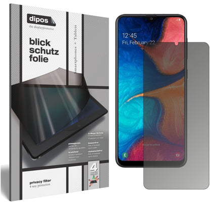 Blickschutzfolie von dipos passend für Samsung Galaxy A20, präziser Zuschnitt und blasenfrei montiert