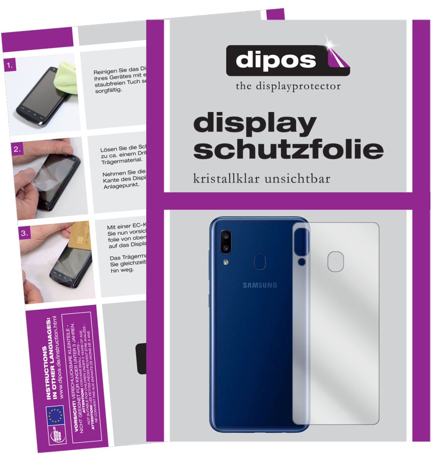 Kristallklare, dünne Schutzfolie: Kratzfest & passgenau für Samsung-Galaxy A20 Rückseite