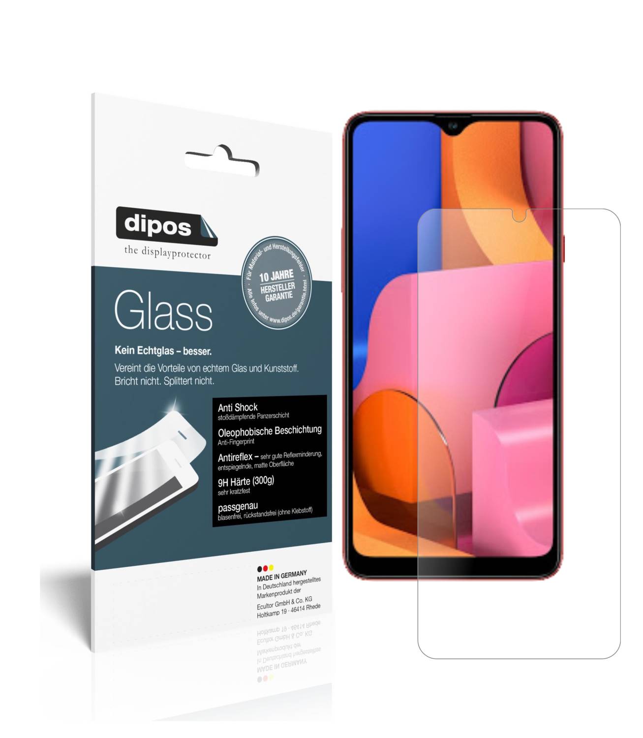 Matte Displayschutzfolie von dipos passend für Samsung Galaxy A20s, 9H kratzfest und blasenfrei montiert