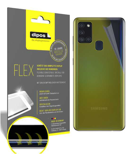 Klare Displayschutzfolie von dipos passend für Samsung Galaxy A21s Rückseite, 100% Displayabdeckung und blasenfreie Montage