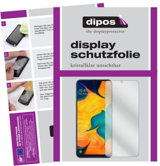 Klare Displayschutzfolie von dipos passend für Samsung Galaxy A30s, präziser Zuschnitt und blasenfrei montiert