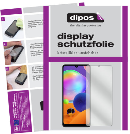 Klare Displayschutzfolie von dipos passend für Samsung Galaxy A31, präziser Zuschnitt und blasenfrei montiert