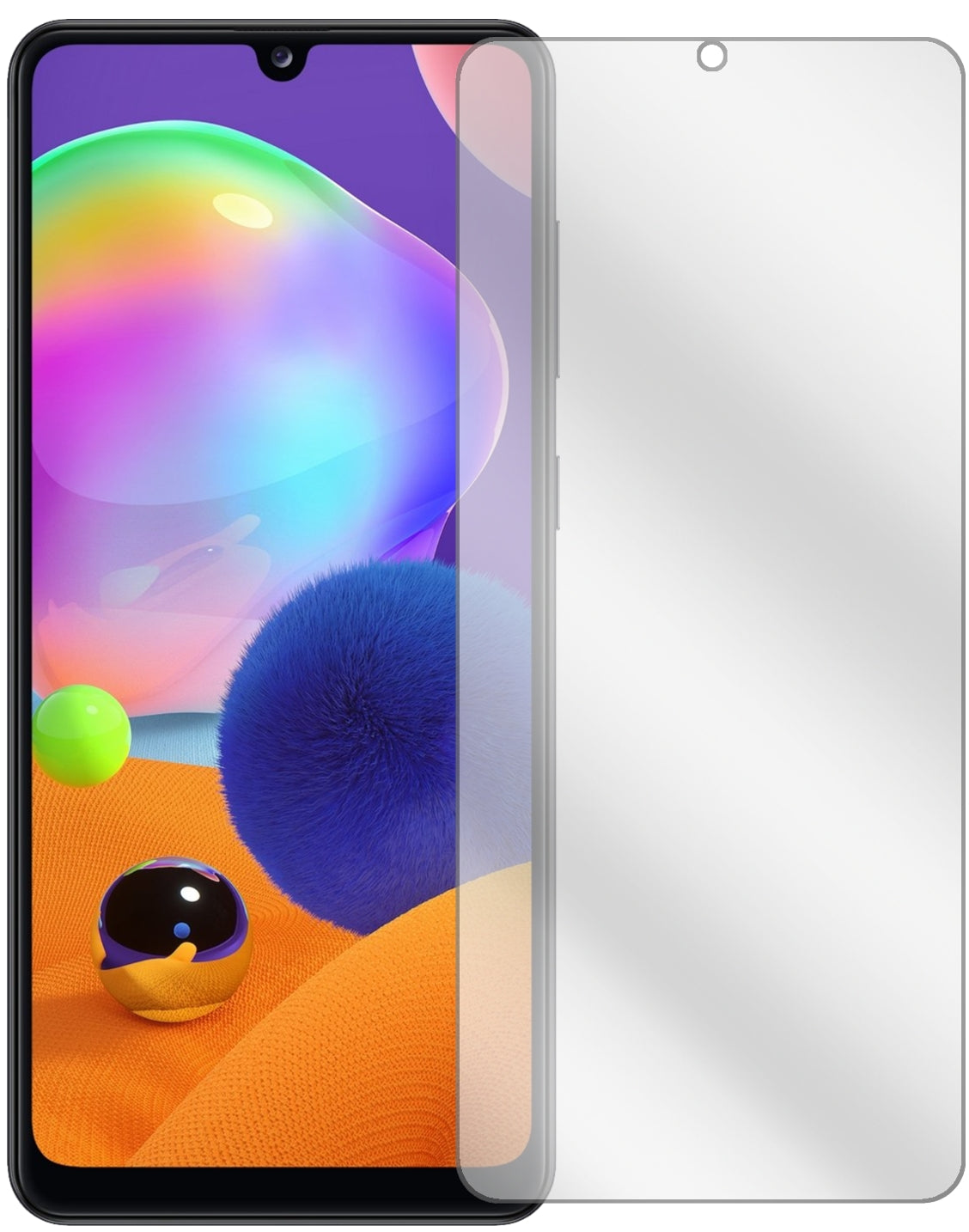 SamsungGalaxy A31 mit aufgebrachter dipos Displayschutzfolie, glasklare Darstellung ohne Einschränkungen