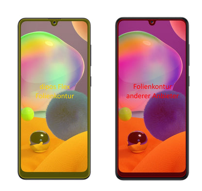 SamsungGalaxy A31 mit aufgebrachter dipos Displayschutzfolie, glasklare Darstellung ohne Einschränkungen
