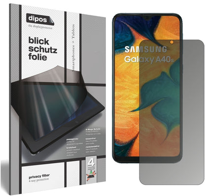Blickschutzfolie von dipos passend für Samsung Galaxy A40s, präziser Zuschnitt und blasenfrei montiert