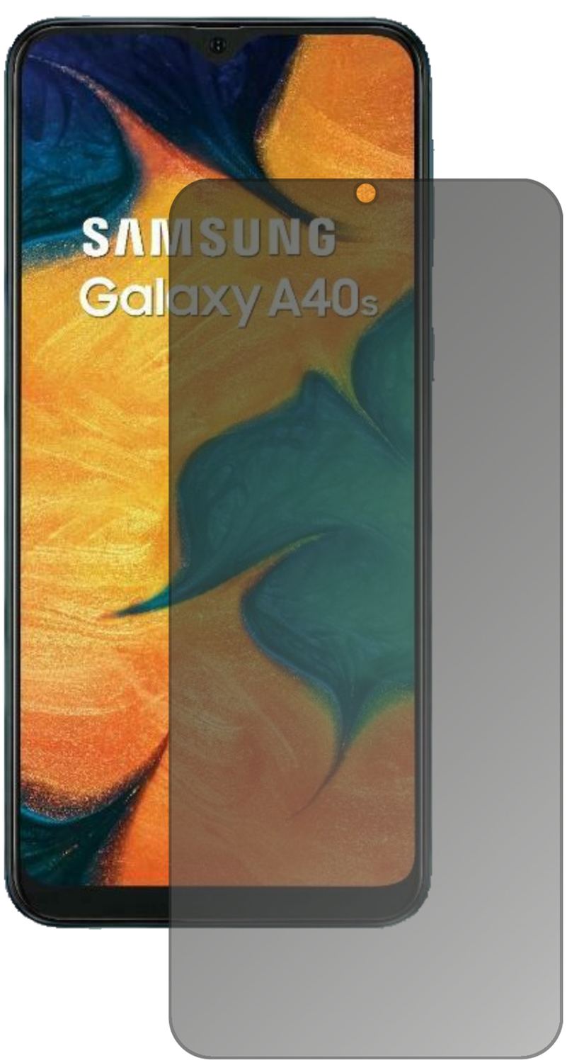 SamsungGalaxy A40s mit aufgebrachtem dipos Displayschutz, der seitliche Einblicke blockiert