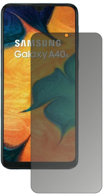 SamsungGalaxy A40s mit aufgebrachtem dipos Displayschutz, der seitliche Einblicke blockiert