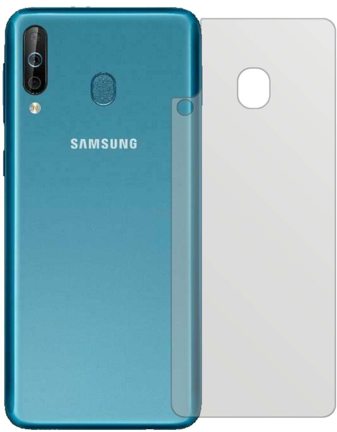 SamsungGalaxy A40s Rückseite mit aufgebrachter dipos Displayschutzfolie, die lästige Fingerabdrücke minimiert
