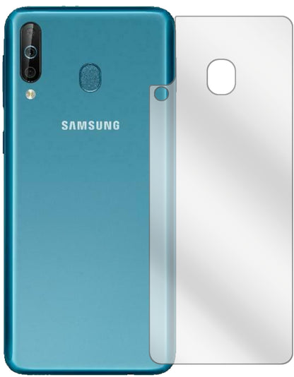 SamsungGalaxy A40s Rückseite mit aufgebrachter dipos Displayschutzfolie, glasklare Darstellung ohne Einschränkungen