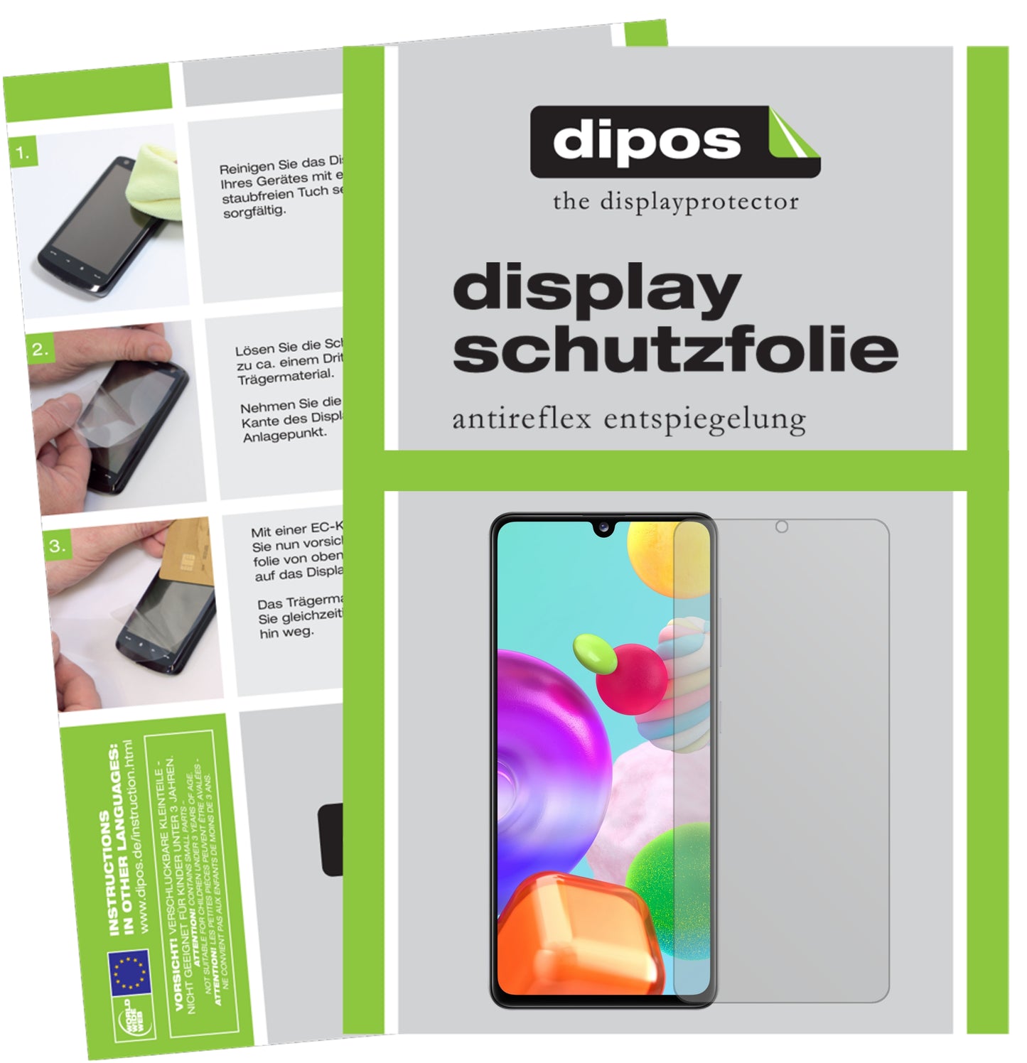 Matte Displayschutzfolie von dipos passend für Samsung Galaxy A41, präziser Zuschnitt und blasenfrei montiert
