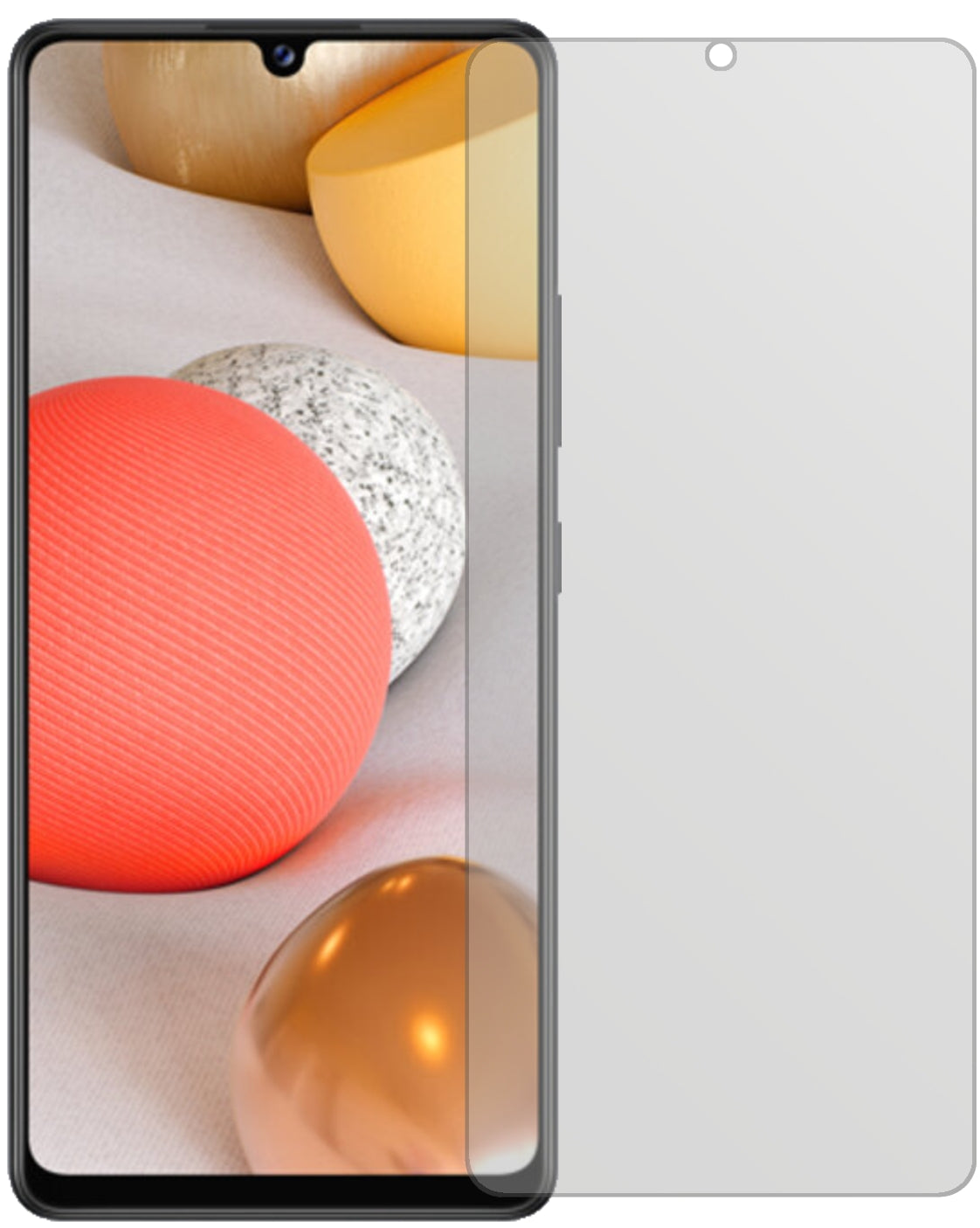 SamsungGalaxy A42 mit aufgebrachter dipos Displayschutzfolie, die lästige Fingerabdrücke minimiert