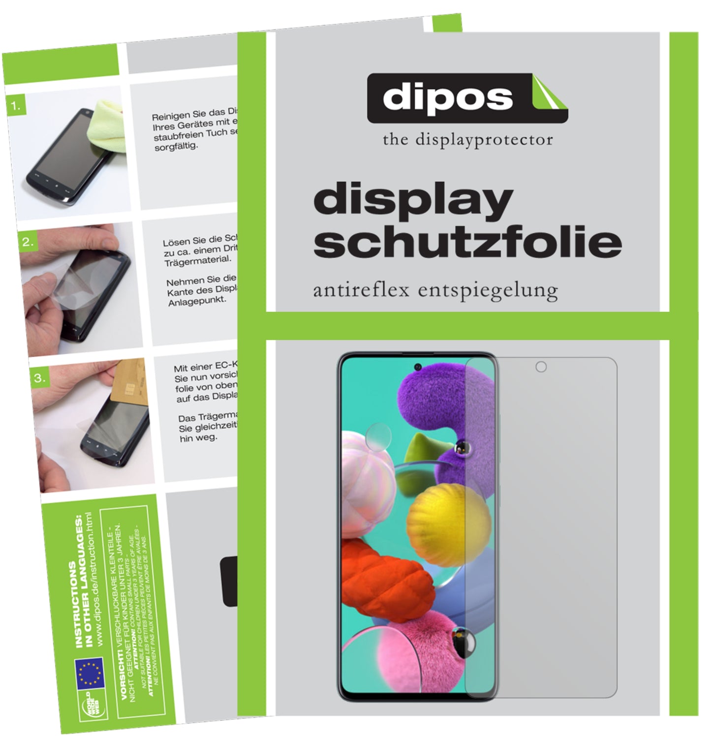Matte Displayschutzfolie von dipos passend für Samsung Galaxy A51 5G, präziser Zuschnitt und blasenfrei montiert