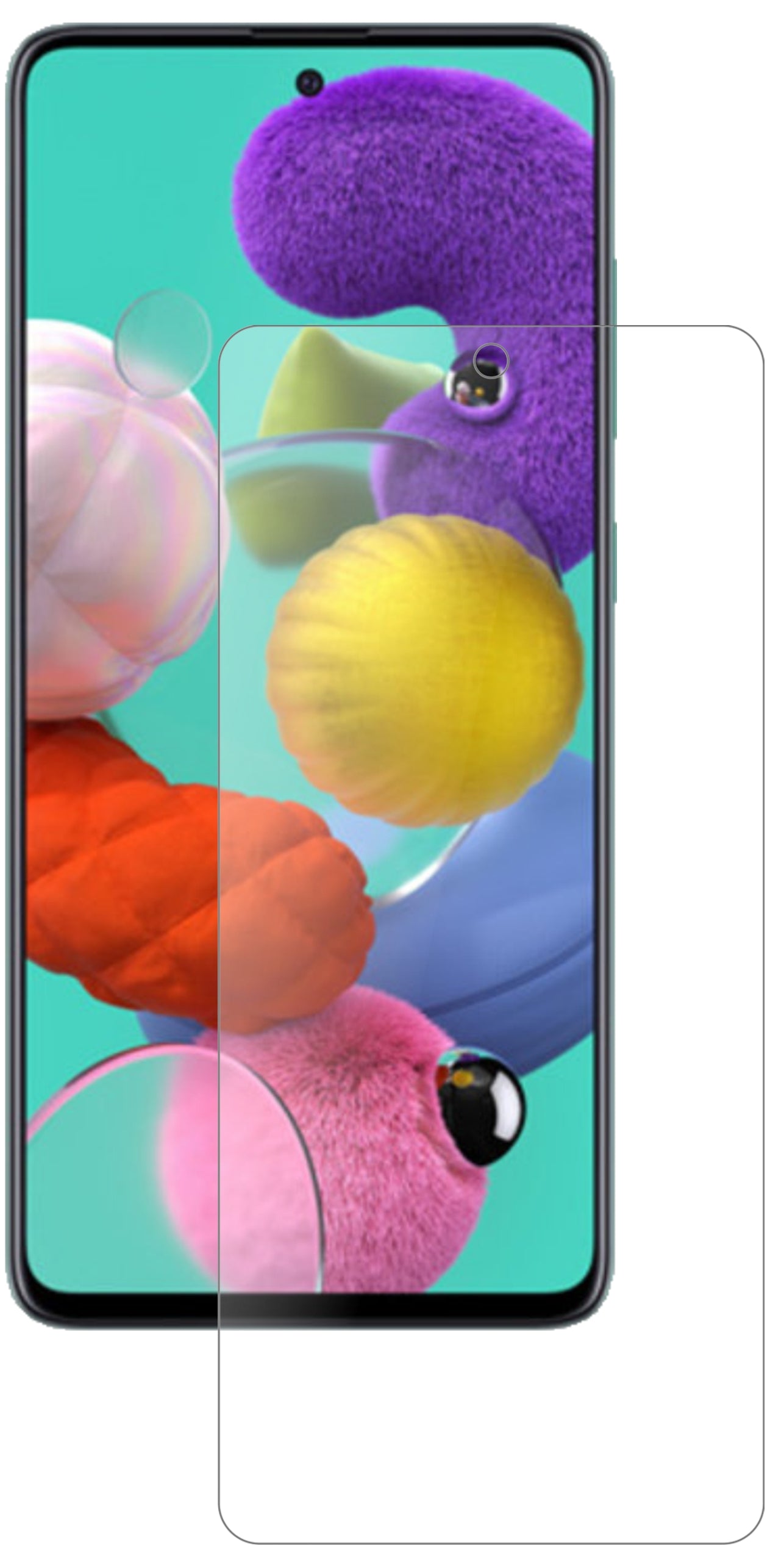 SamsungGalaxy A51 5G mit aufgebrachter dipos Panzerfolie, die lästige Fingerabdrücke minimiert
