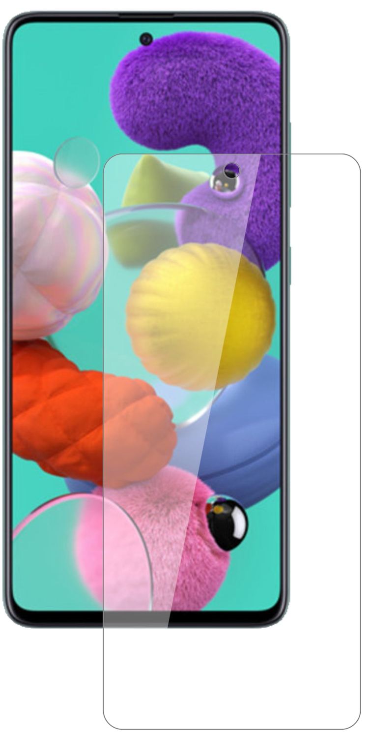 SamsungGalaxy A51 5G mit aufgebrachter dipos Flex Schutzfolie, glasklare Darstellung ohne Einschränkungen