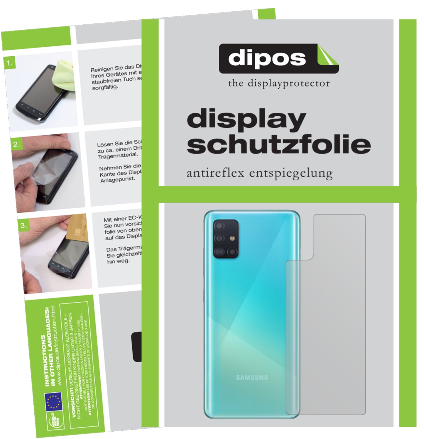 1x Schutzfolie matt für Samsung Galaxy A51 Rückseite Display-Schutzfolie