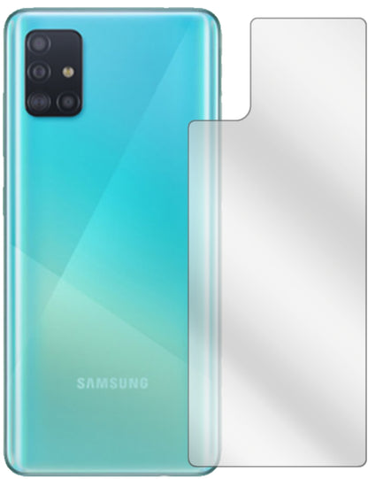 SamsungGalaxy A51 Rückseite mit aufgebrachter dipos Displayschutzfolie, glasklare Darstellung ohne Einschränkungen