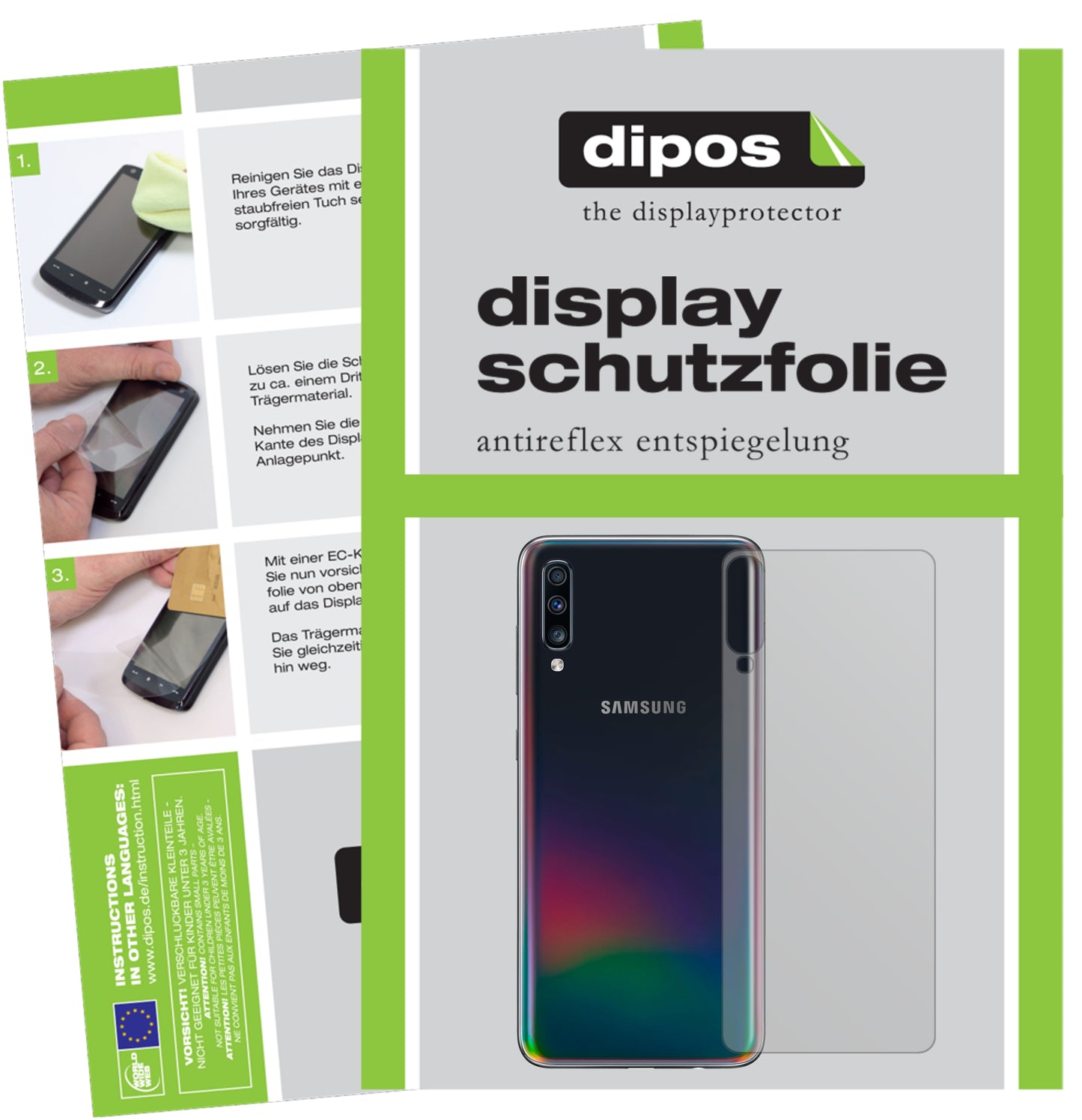 Mattes Panzerglas: Entspiegelte, dünne Folie, Fingerabdruckresistenz und Bildschirmschutz für Samsung-Galaxy A70s Rückseite