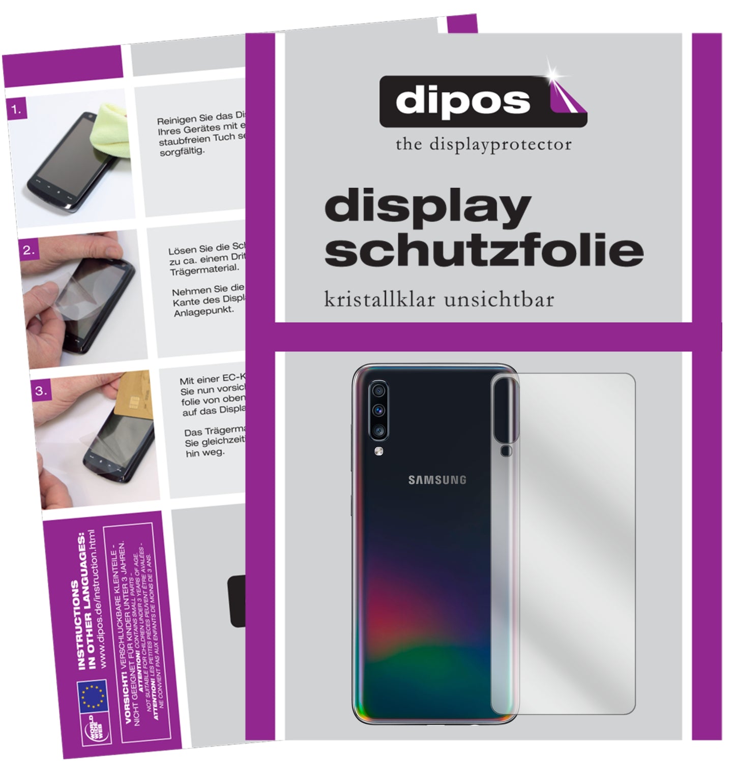 Kristallklare, dünne Schutzfolie: Kratzfest & passgenau für Samsung-Galaxy A70s Rückseite