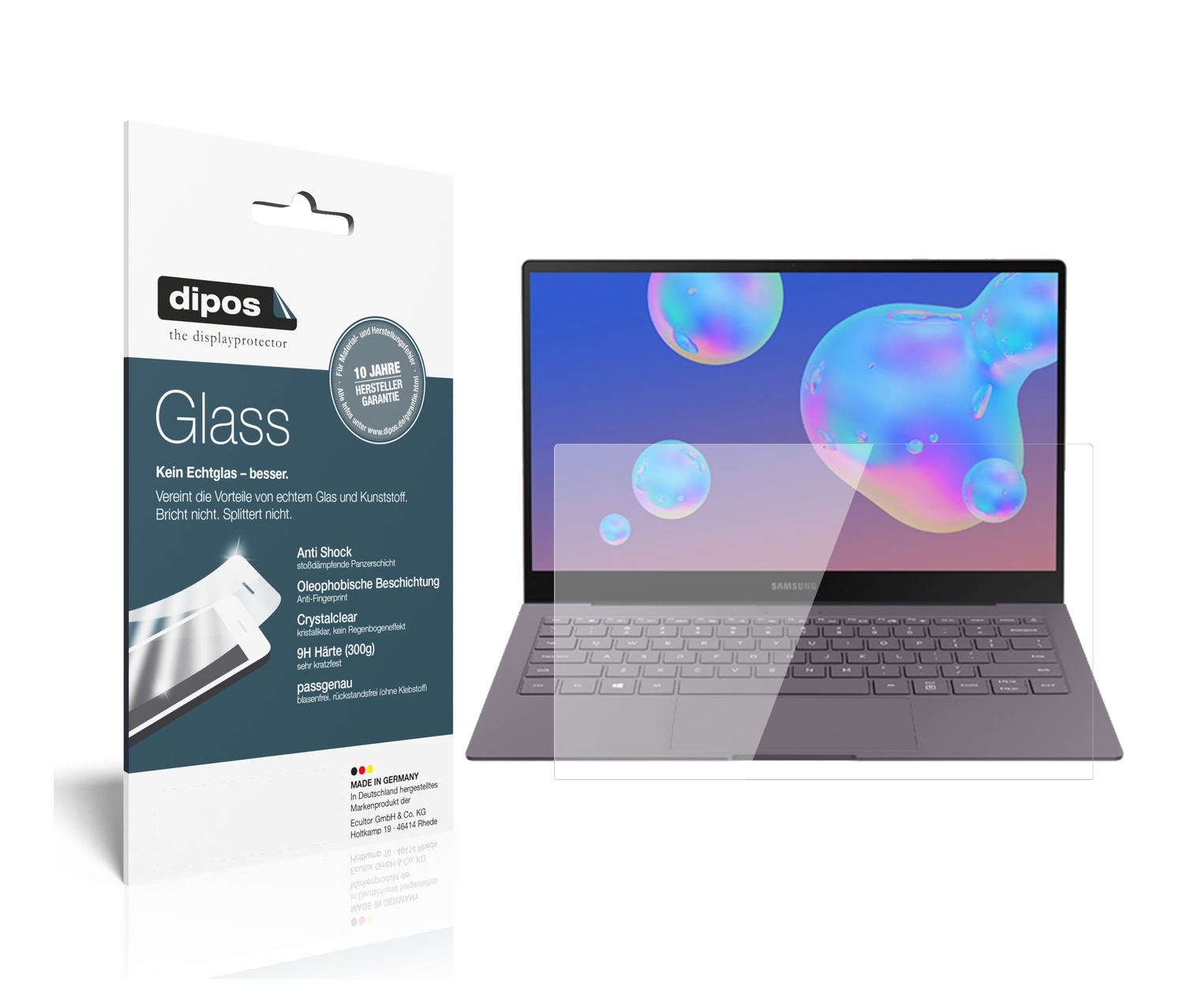 Klare Displayschutzfolie von dipos passend für Samsung Galaxy Book S, 9H kratzfest und blasenfrei montiert