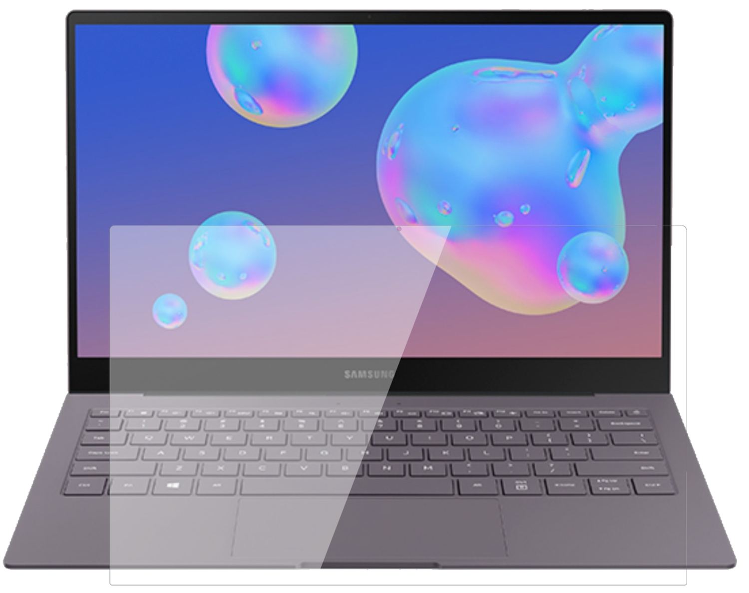 SamsungGalaxy Book S mit aufgebrachter dipos Flex Schutzfolie, glasklare Darstellung ohne Einschränkungen