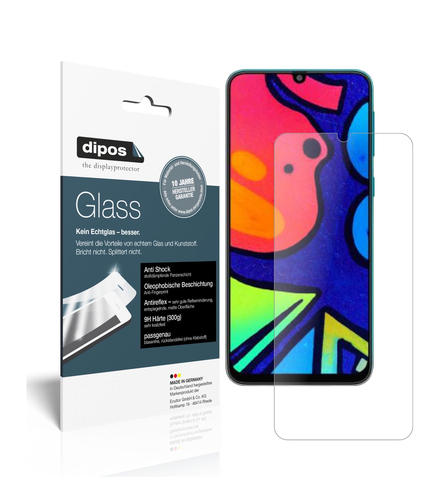 Matte Displayschutzfolie von dipos passend für Samsung Galaxy F41, 9H kratzfest und blasenfrei montiert