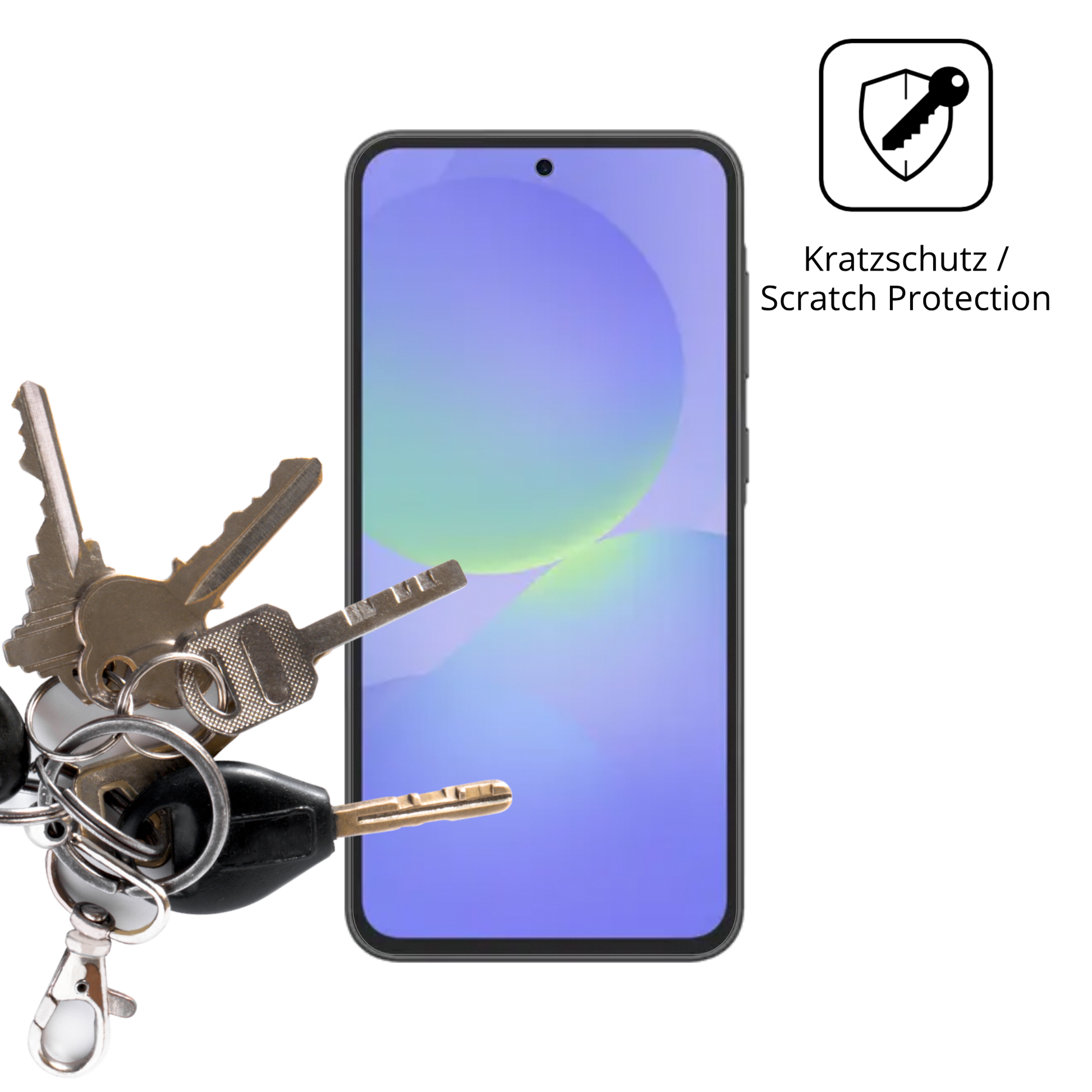Schutz gegen Kratzer auf dem Samsung Galaxy F70e Glas durch Schlüssel oder Ähnliches