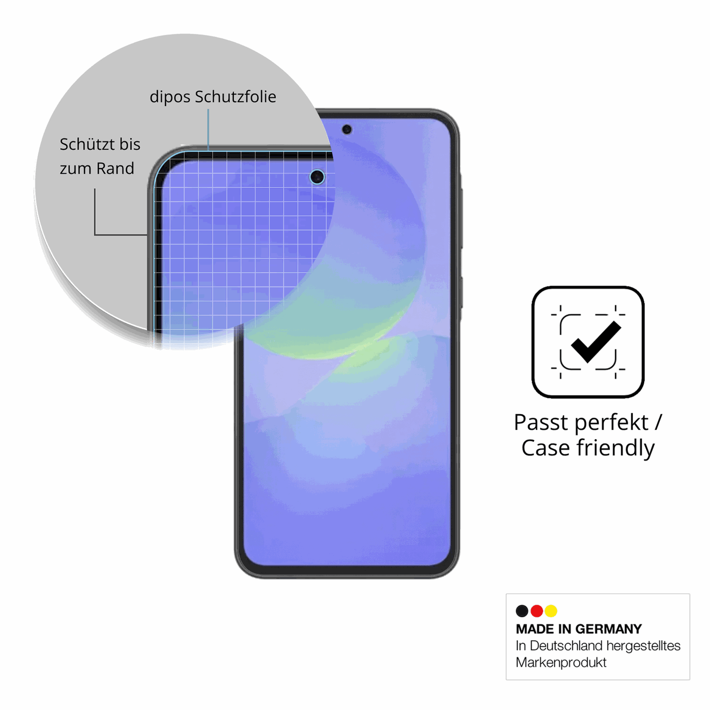 Schutzglasfolie mit optimaler Passform, zur Verwendung mit Hüllen geeignet