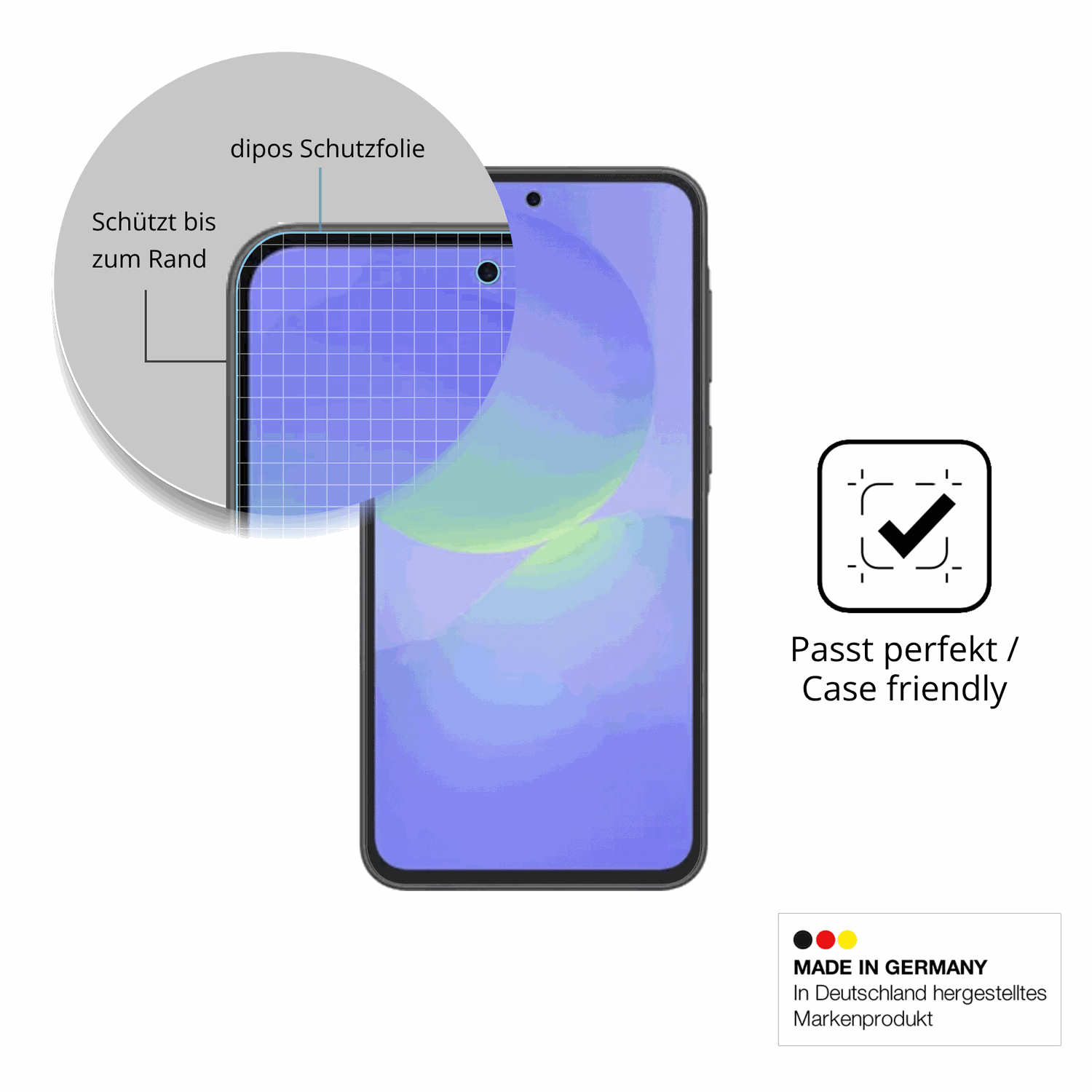 Schutzglasfolie mit optimaler Passform, zur Verwendung mit Hüllen geeignet