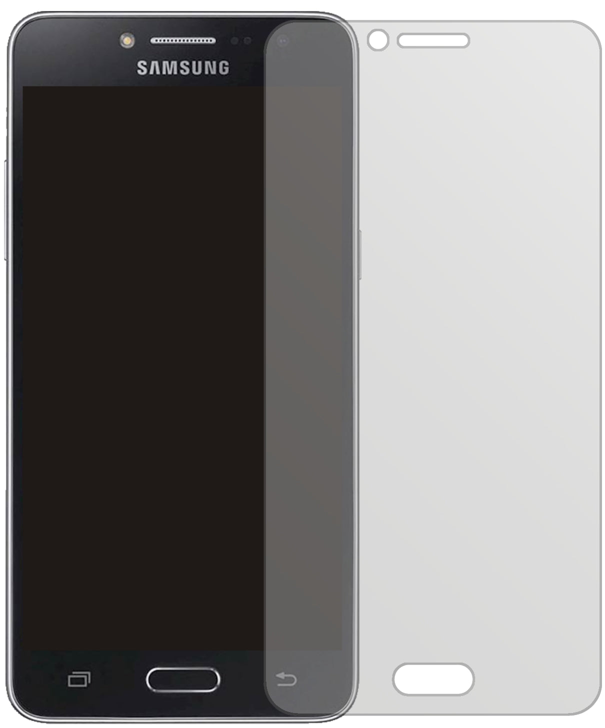 SamsungGalaxy J2 Prime mit aufgebrachter dipos Displayschutzfolie, die lästige Fingerabdrücke minimiert