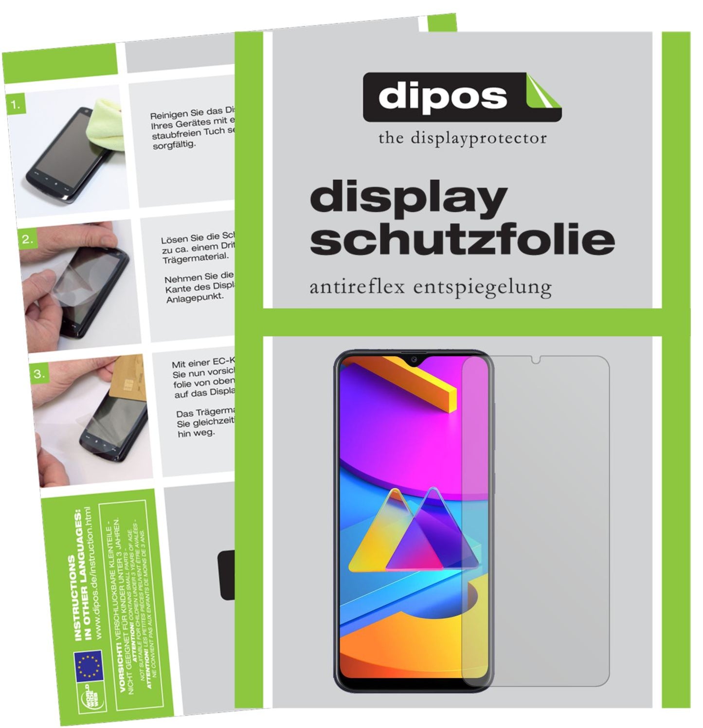 Matte Displayschutzfolie von dipos passend für Samsung Galaxy M10s, präziser Zuschnitt und blasenfrei montiert