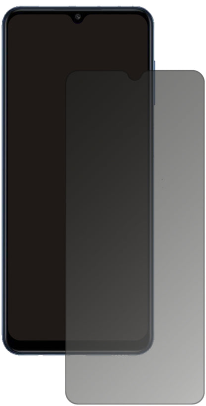 SamsungGalaxy M12 mit aufgebrachtem dipos Displayschutz, der seitliche Einblicke blockiert