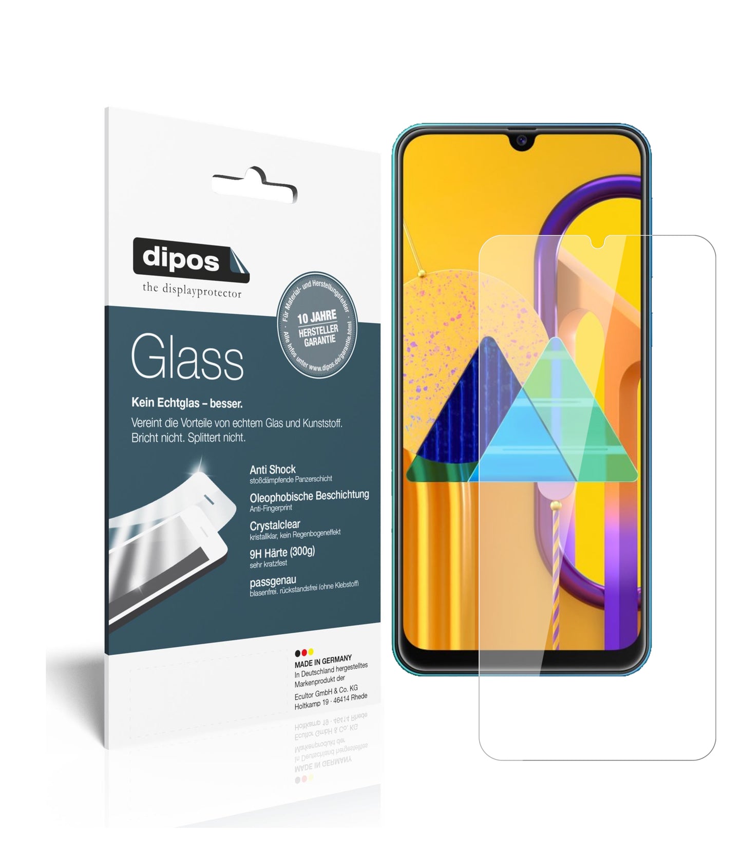 Klare Displayschutzfolie von dipos passend für Samsung Galaxy M31s, 9H kratzfest und blasenfrei montiert