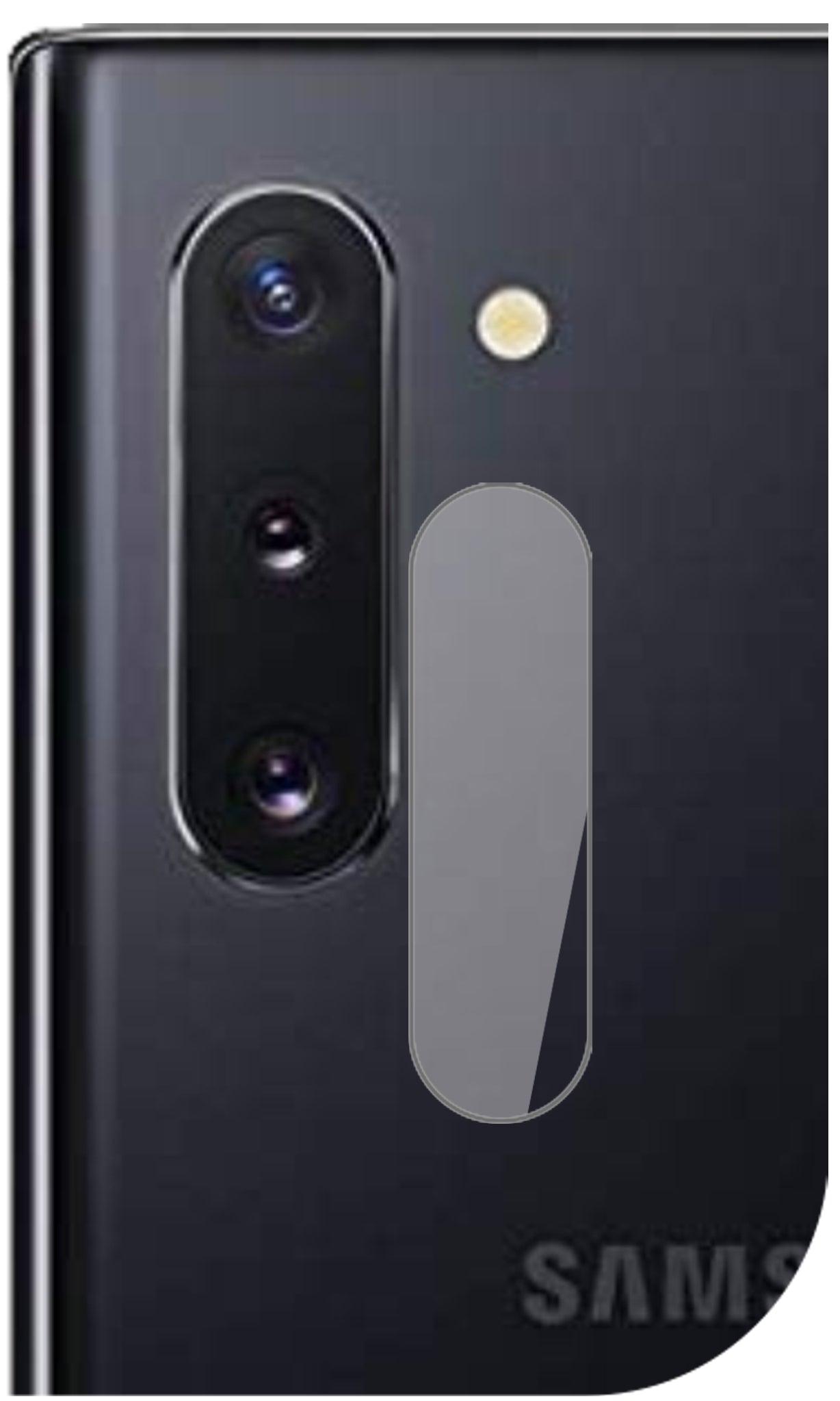 SamsungGalaxy Note 10 Kameralinse mit aufgebrachter dipos Flex Schutzfolie, glasklare Darstellung ohne Einschränkungen