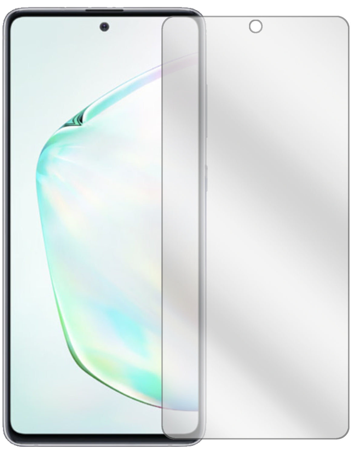 SamsungGalaxy Note 10 Lite mit aufgebrachter dipos Displayschutzfolie, glasklare Darstellung ohne Einschränkungen