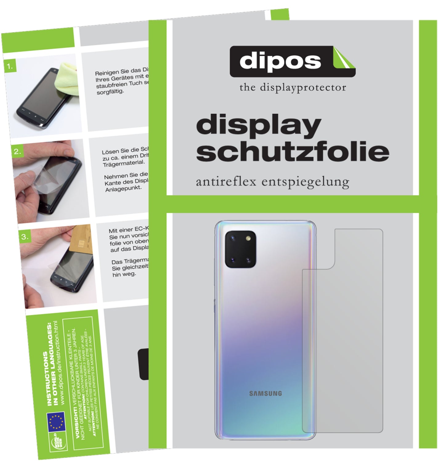 Matte Displayschutzfolie von dipos passend für Samsung Galaxy Note 10 Lite Rückseite, präziser Zuschnitt und blasenfrei montiert