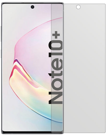 SamsungGalaxy Note 10 Plus mit aufgebrachter dipos Displayschutzfolie, die lästige Fingerabdrücke minimiert