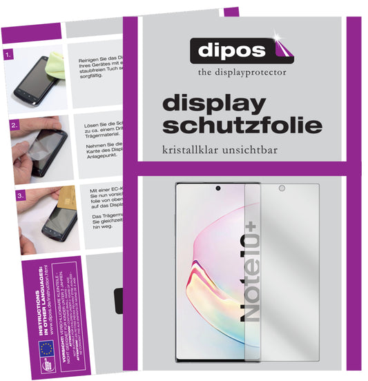 Klare Displayschutzfolie von dipos passend für Samsung Galaxy Note 10 Plus 5G, präziser Zuschnitt und blasenfrei montiert
