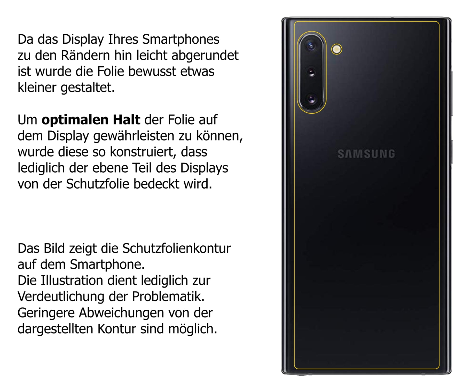 dipos Displayschutz für Samsung Galaxy Note 10 Rückseite, transparente Oberfläche, perfekte Passform auch für die Rundungen