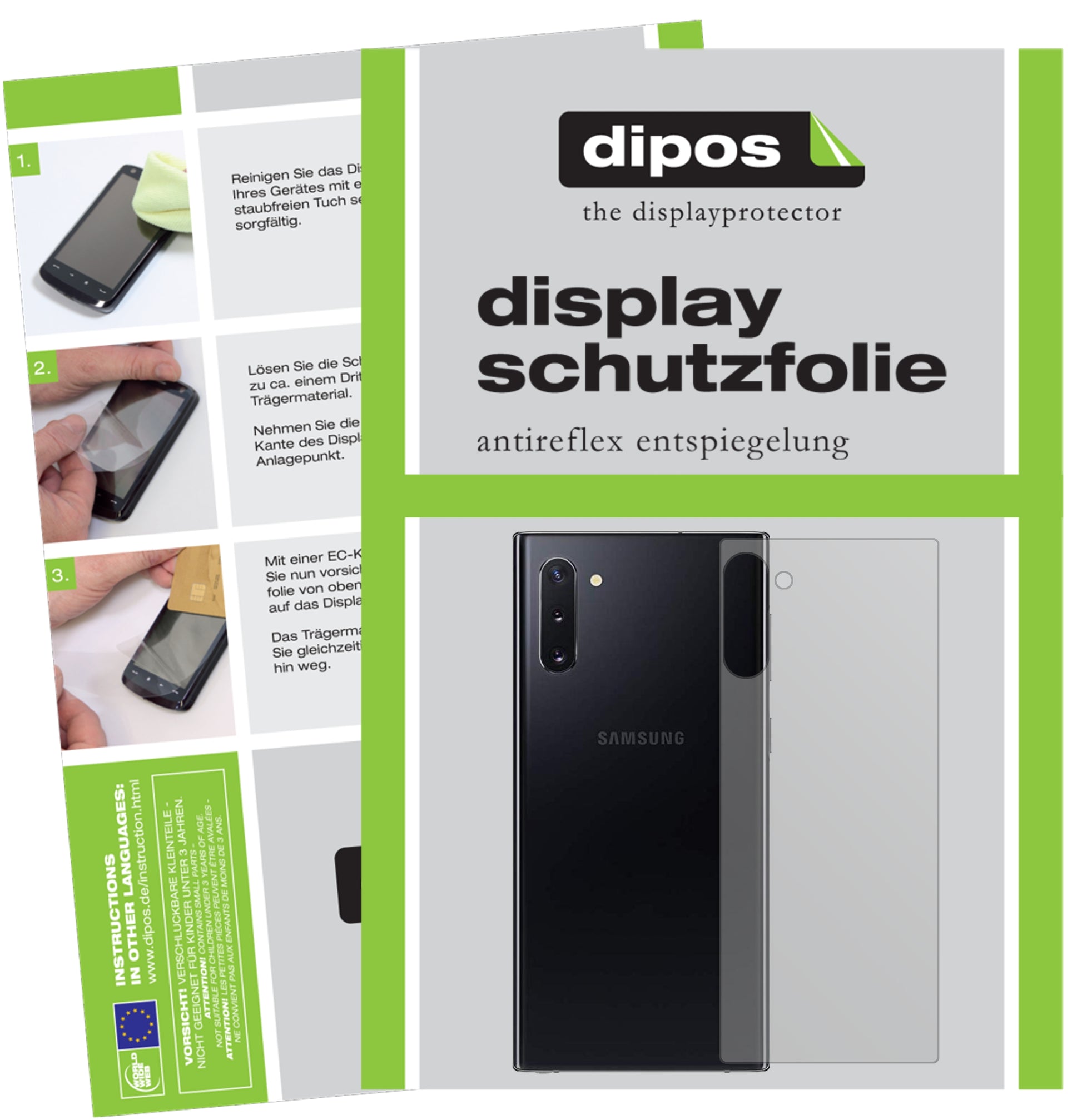 Matte Displayschutzfolie von dipos passend für Samsung Galaxy Note 10 Rückseite, präziser Zuschnitt und blasenfrei montiert
