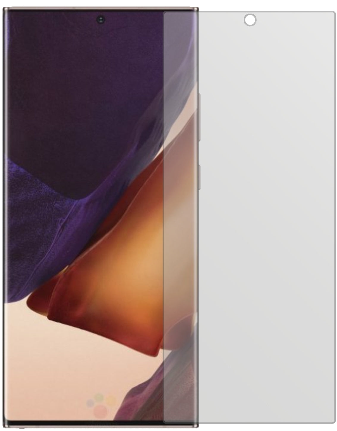 SamsungGalaxy Note 20 5G mit aufgebrachter dipos Displayschutzfolie, die lästige Fingerabdrücke minimiert