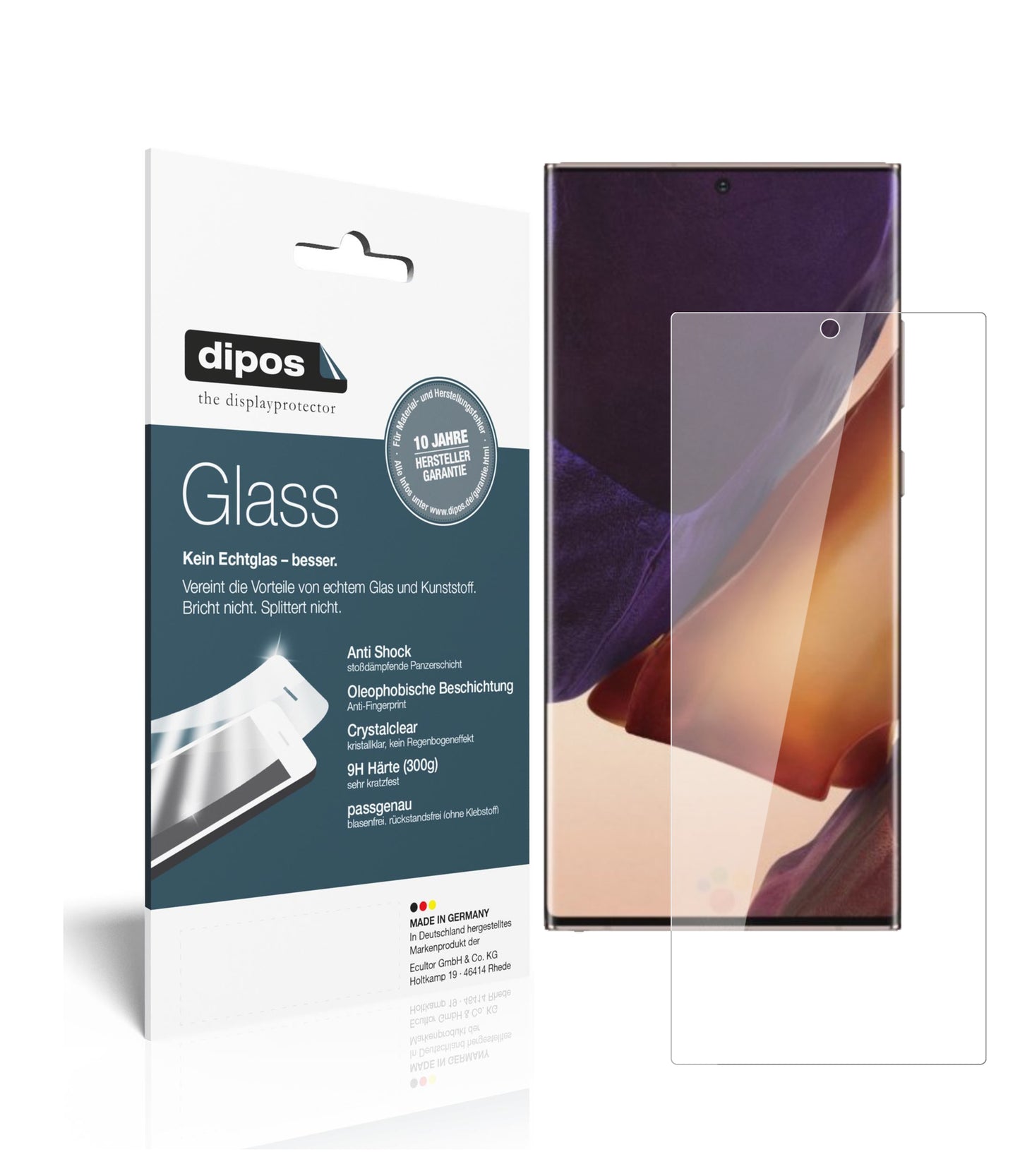Klare Displayschutzfolie von dipos passend für Samsung Galaxy Note 20 5G, 9H kratzfest und blasenfrei montiert