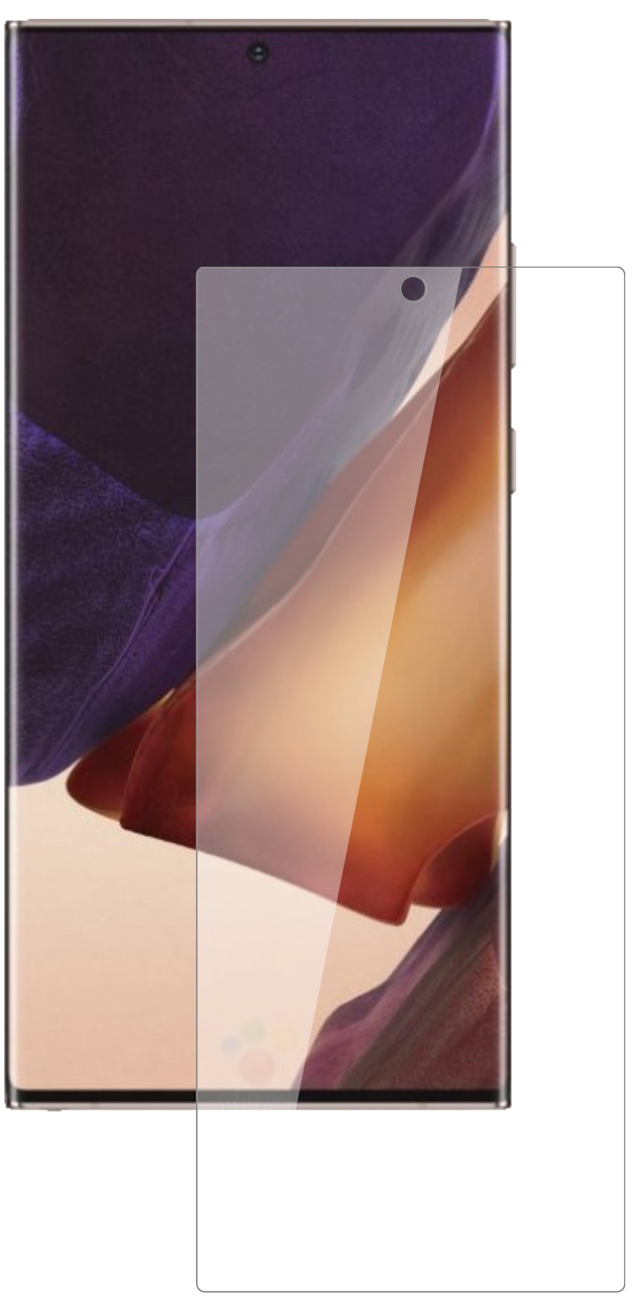 SamsungGalaxy Note 20 5G mit aufgebrachter dipos Flex Schutzfolie, glasklare Darstellung ohne Einschränkungen